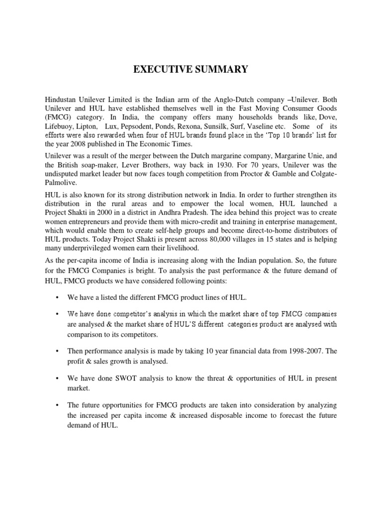 suggestions for hul present scenario of hul